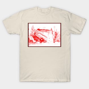 Vintage Cadillac Desert Scene Rubber Stamp Design T-Shirt